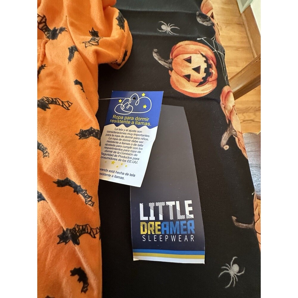 NWT Little Dreamer Sleepwear Orange with Black Bats Set Kid's Size 5 - Picture 2 of 6
